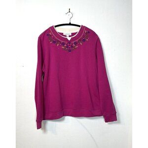 Vintage Breckenridge Crew Neck‎ Grandma Womens XL Pink Embroidered Grannycore